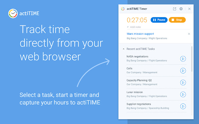 actiTIME Time Tracking  Project Management  from Chrome web store to be run with OffiDocs Chromium online