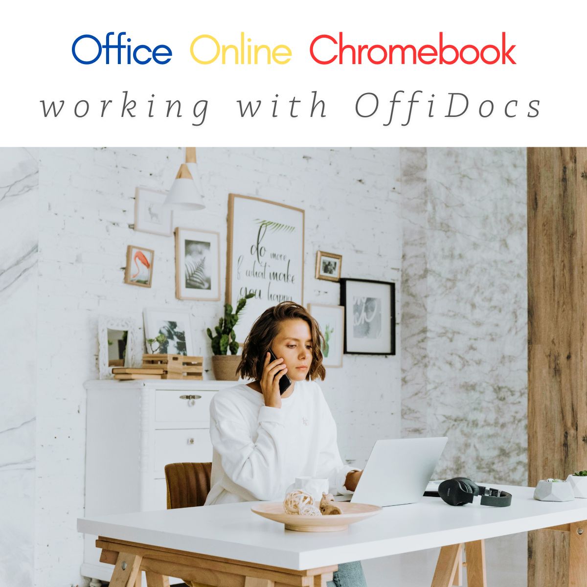 Woman using OffiDocs on a Chromebook作为 office online Chromebook tool to study and edit documents without installing software