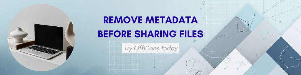 Computer screen displaying the message “Remove metadata before sharing files”, representing file privacy and document preparation before sharing.
