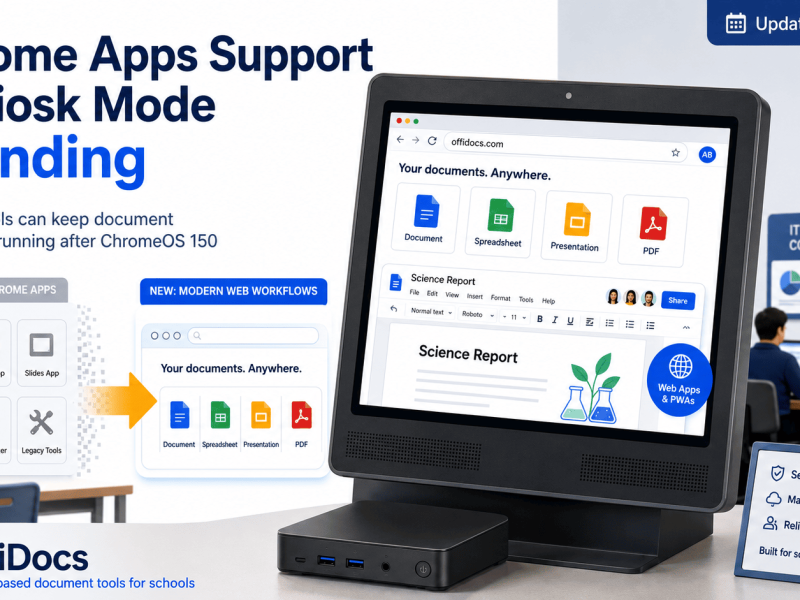Chrome Apps kiosk mode migration to modern browser-based document workflows with OffiDocs for schools