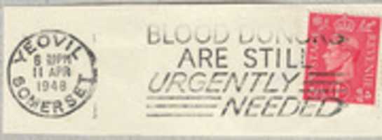 Free download 11 April 1948 - Yeovil (Somerset) Datestamp + Blood Donor Note - Postmark on KGVI 1d free photo or picture to be edited with GIMP online image editor