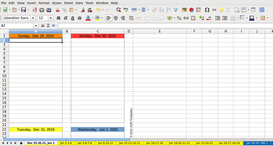 Modelo gratuito 2020 Calendário de Cartões Diários, Vertical 3X5 válido para LibreOffice, OpenOffice, Microsoft Word, Excel, Powerpoint e Office 365