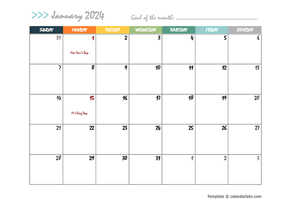 Шаблоны ежемесячных календарей Word на 2024 год от OffiDocs