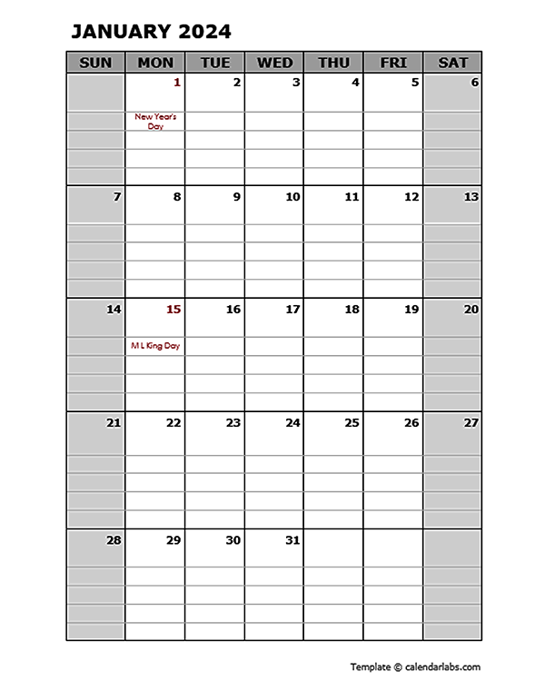 Шаблоны ежемесячных календарей Word на 2024 год от OffiDocs