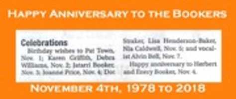 Free download 40th Anniversary of Herbert and Enery Booker being married on November 4th, 1978 free photo or picture to be edited with GIMP online image editor