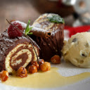 A Chocolate Cake With Ice Cream on a Ceramic Plate  screen for extension Chrome web store in OffiDocs Chromium