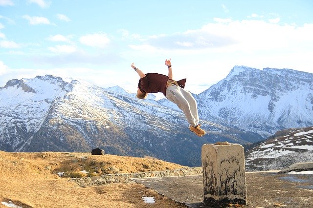 Free download Acrobatics Somersault Mountains -  free photo or picture to be edited with GIMP online image editor