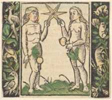 Free picture Adam and Eve Holding a Star, illustration from Beschlossen Gart des Rosenkranz Mariae to be edited by GIMP online free image editor by OffiDocs