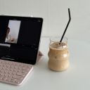 A Fresh Milk Coffee Beside an iPad  screen for extension Chrome web store in OffiDocs Chromium