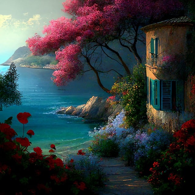 Free download ai generated house sea tree free picture to be edited with GIMP free online image editor