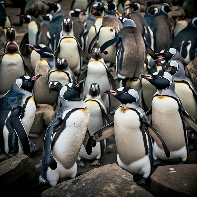 Free download ai generated penguins colony stones free picture to be edited with GIMP free online image editor