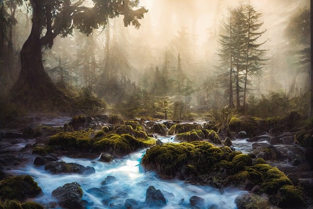 Free graphic ai generated stream forest fantasy to be edited by GIMP free image editor by OffiDocs