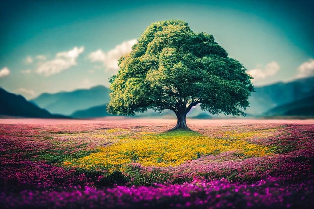 Baixe gratuitamente a imagem gratuita de flores de prado de árvores geradas por IA para ser editada com o editor de imagens on-line gratuito do GIMP