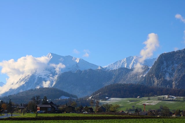 Bezpłatne pobieranie alpejskiego krajobrazu wioski drzewa bezpłatne zdjęcie do edycji za pomocą bezpłatnego edytora obrazów online GIMP