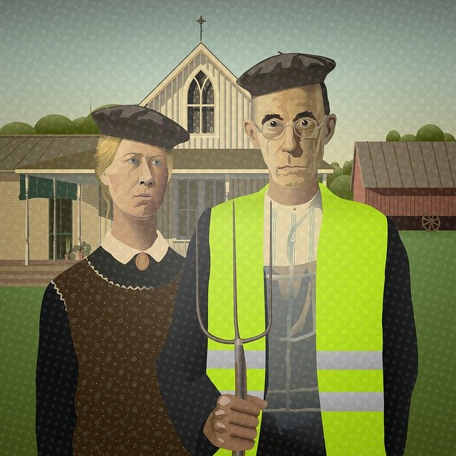 Free download American Gothic Gilets Jaunes free illustration to be edited with GIMP online image editor