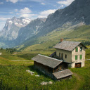 A mountain hut overlooks a spectacular valley in the Swiss alps  screen for extension Chrome web store in OffiDocs Chromium