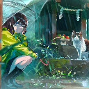 Anime Girl Cat Rain in Shrine Anime Theme  screen for extension Chrome web store in OffiDocs Chromium
