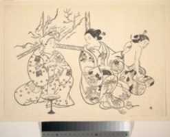 Free download An Oiran Seated in a Parlor Applies the Fire Treatment to the Bared Back of Another Woman free photo or picture to be edited with GIMP online image editor