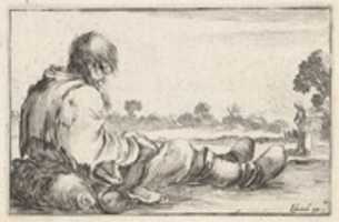 Free download An Old Man Sitting on the Ground, from Caprices made by della Bella (Caprice faict par de la Bella), plate 11 free photo or picture to be edited with GIMP online image editor