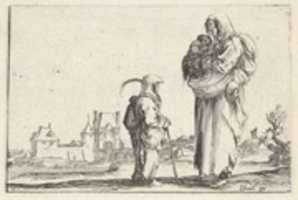 Free download A  Poor Woman, Carrying a Small Child in her Arms, from Caprices made by della Bella (Caprice faict par de la Bella), plate 7 free photo or picture to be edited with GIMP online image editor