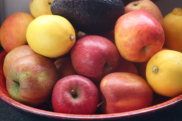 Free download apples avocado lemon bowl of fruit free picture to be edited with GIMP free online image editor