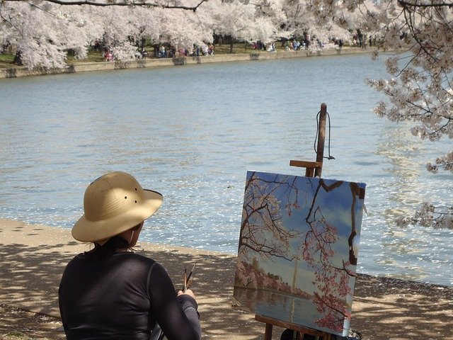 Free download artist cherry blossoms painting free picture to be edited with GIMP free online image editor