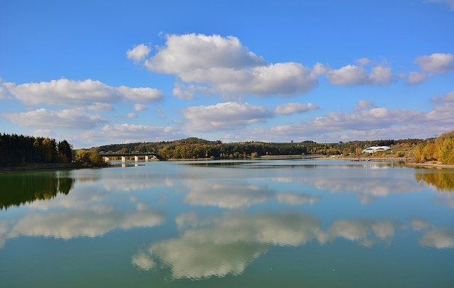 Gratis download Autumn Dam Panorama - gratis foto of afbeelding om te bewerken met GIMP online afbeeldingseditor