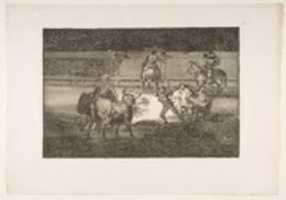 Free download Banderillas with firecrackers, plate 31 of La Tauromaquia free photo or picture to be edited with GIMP online image editor