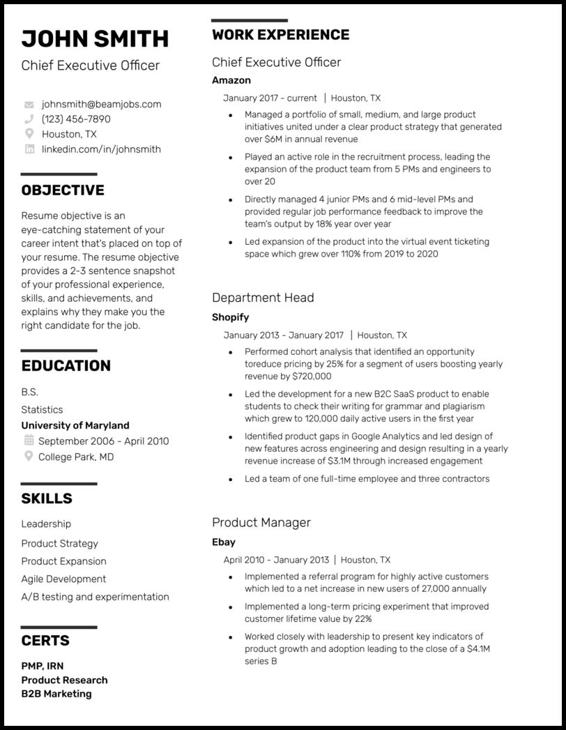 Basic Microsoft Word resume template in black and white