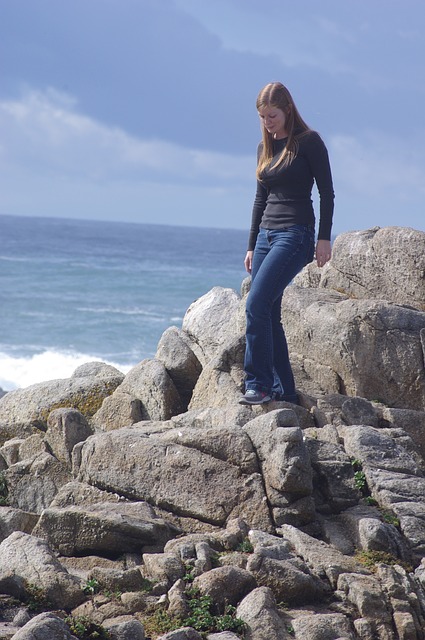 Free download beach rocks girl sea nature ocean free picture to be edited with GIMP free online image editor