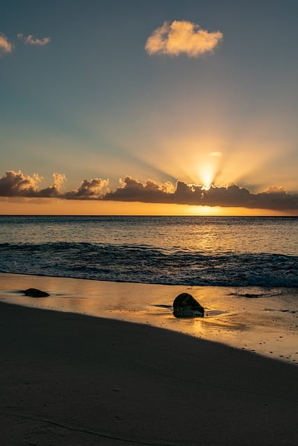 김프 무료 온라인 이미지 편집기로 편집할 수 있는 해변 일몰 태양 광선 큐라소 무료 사진을 무료로 다운로드하세요.