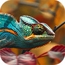 beautiful chameleon clinging to tree branch in nature  screen for extension Chrome web store in OffiDocs Chromium