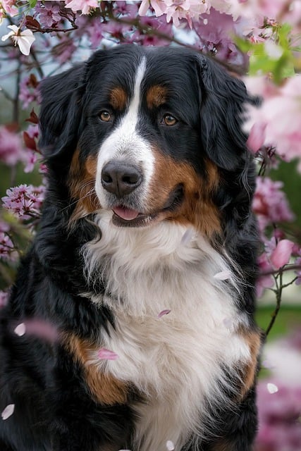 Free download bernese mountain dog cherry blossoms free picture to be edited with GIMP free online image editor
