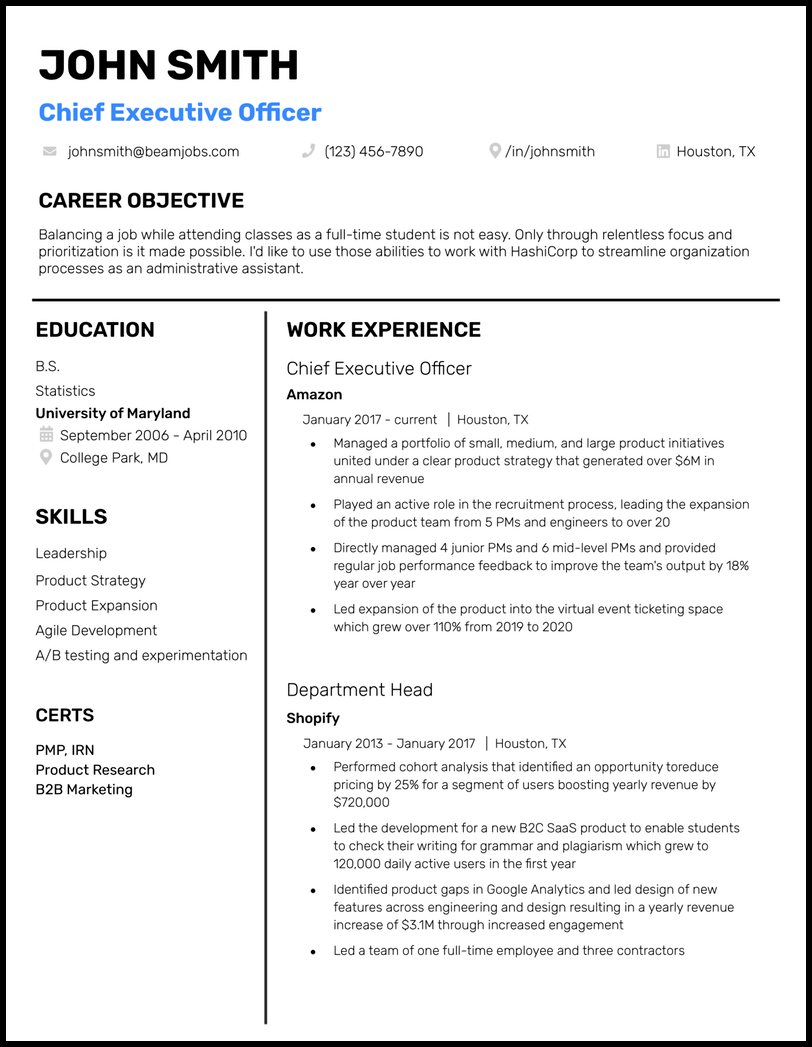 Best Microsoft Word resume template with blue job title line and bold headers