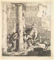 Free download Blind Beggar Bumping A Pillar; this and 63.616.39 (2) are two plates of beggars from the story of Lazaville de Tormes. free photo or picture to be edited with GIMP online image editor