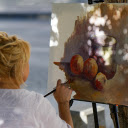 Blonde girl and painting  screen for extension Chrome web store in OffiDocs Chromium