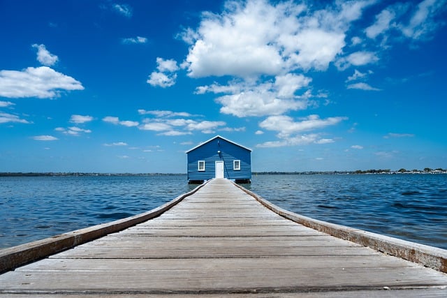 Free graphic blue boat house jetty to be edited by GIMP free image editor by OffiDocs