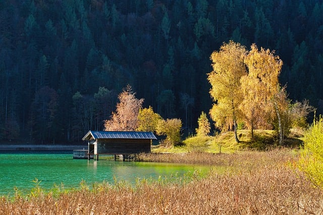 Free download boathouse lake fall water trees free picture to be edited with GIMP free online image editor