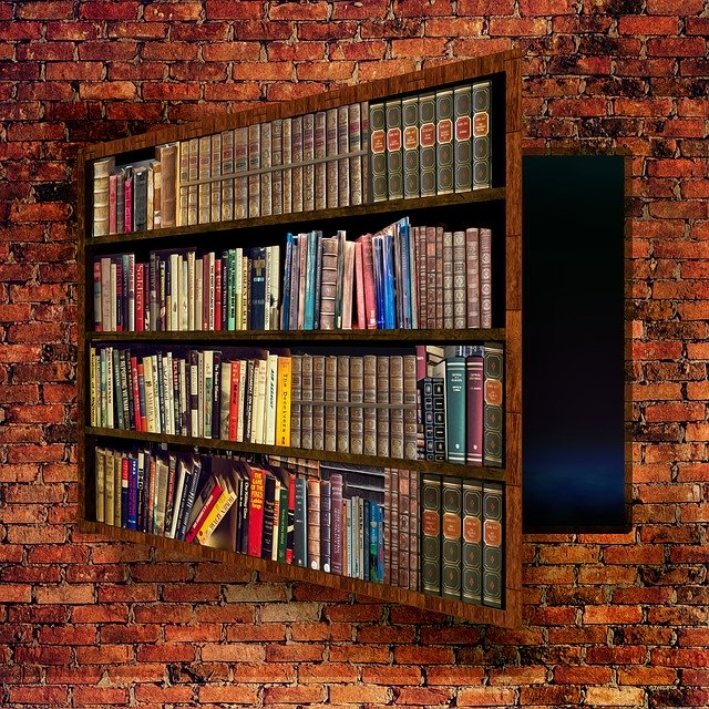 ดาวน์โหลดฟรี Bookcase Secret Passage - ภาพประกอบฟรีที่จะแก้ไขด้วย GIMP โปรแกรมแก้ไขรูปภาพออนไลน์ฟรี