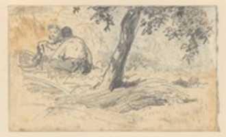 Free download Boy and Girl Seated by Tree (from Scrapbook) free photo or picture to be edited with GIMP online image editor