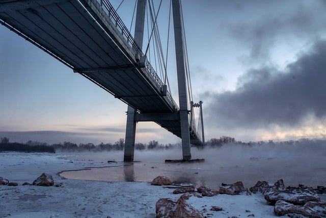 Free download bridge river winter yenisei nature free picture to be edited with GIMP free online image editor