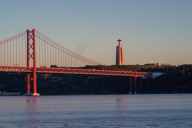 Free download bridge statue sea lisbon portugal free picture to be edited with GIMP free online image editor