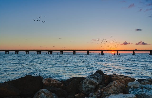 Free download bridge sunset ocean belize port free picture to be edited with GIMP free online image editor