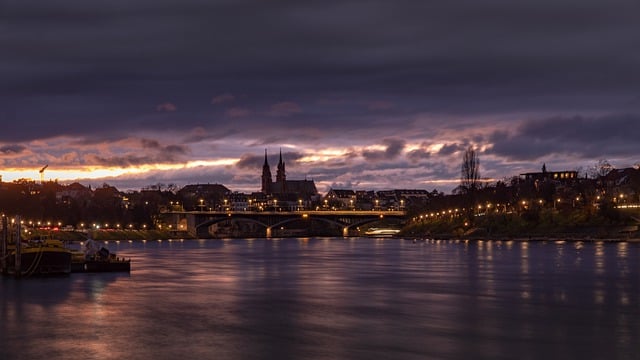 Free download bridge sunset rhine basel city free picture to be edited with GIMP free online image editor
