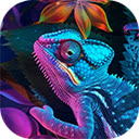 bright neon colors shining wild chameleon  screen for extension Chrome web store in OffiDocs Chromium