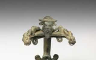 Free download Bronze oinochoe (jug) handle with satyrs flanking a head of Acheloos free photo or picture to be edited with GIMP online image editor