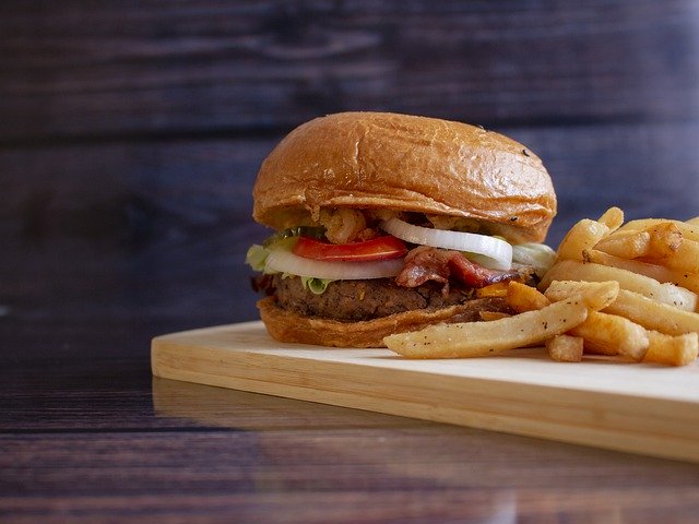 Free download Burger French Fries Cutting Table -  free photo or picture to be edited with GIMP online image editor