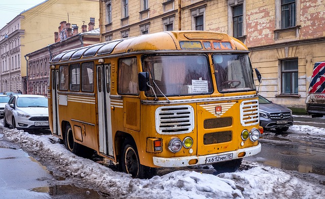 Free download bus yellow transport old snow free picture to be edited with GIMP free online image editor