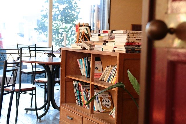 Free download Cafe Bookshelf Door -  free photo or picture to be edited with GIMP online image editor