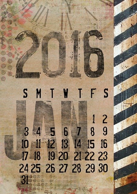 Free download Calendar 2016 January -  free illustration to be edited with GIMP free online image editor
